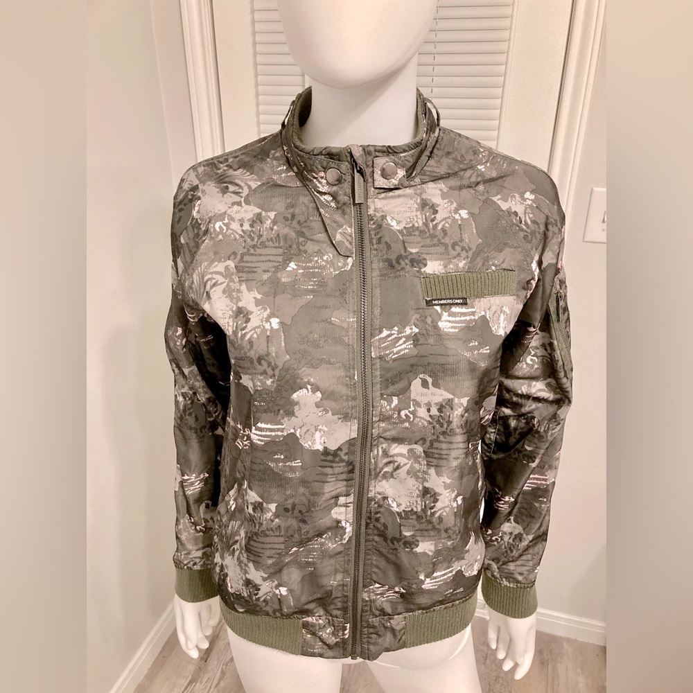 Members Only Boyfriend Bomber Jacket Pink Camouflage Mock Neck Snaps SZ - 16